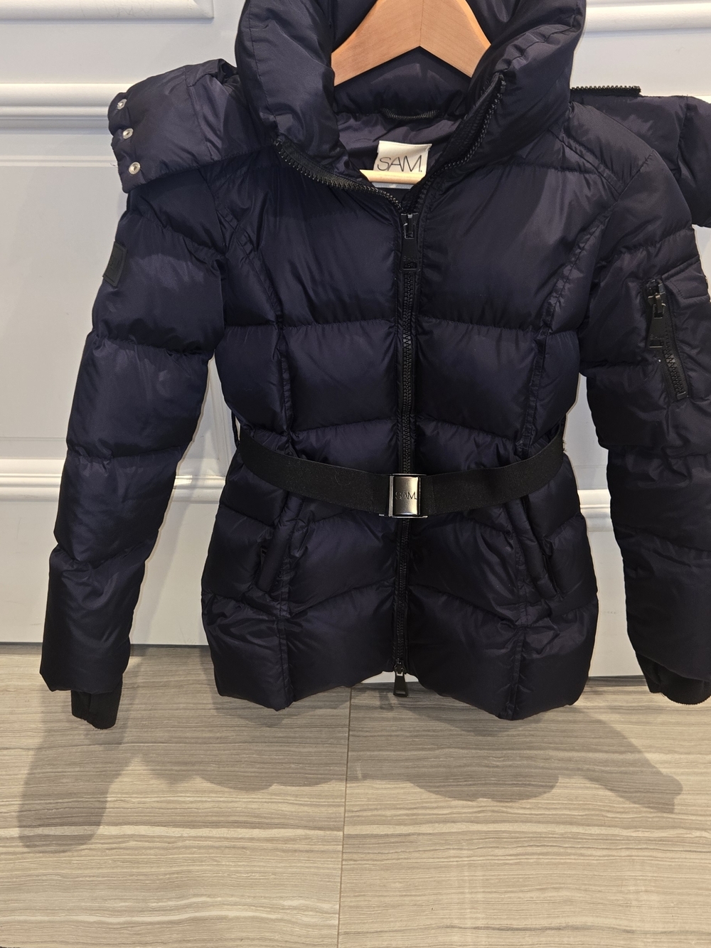 SAM. Navy Matte Down Girls Puffer Jacket with Belt
